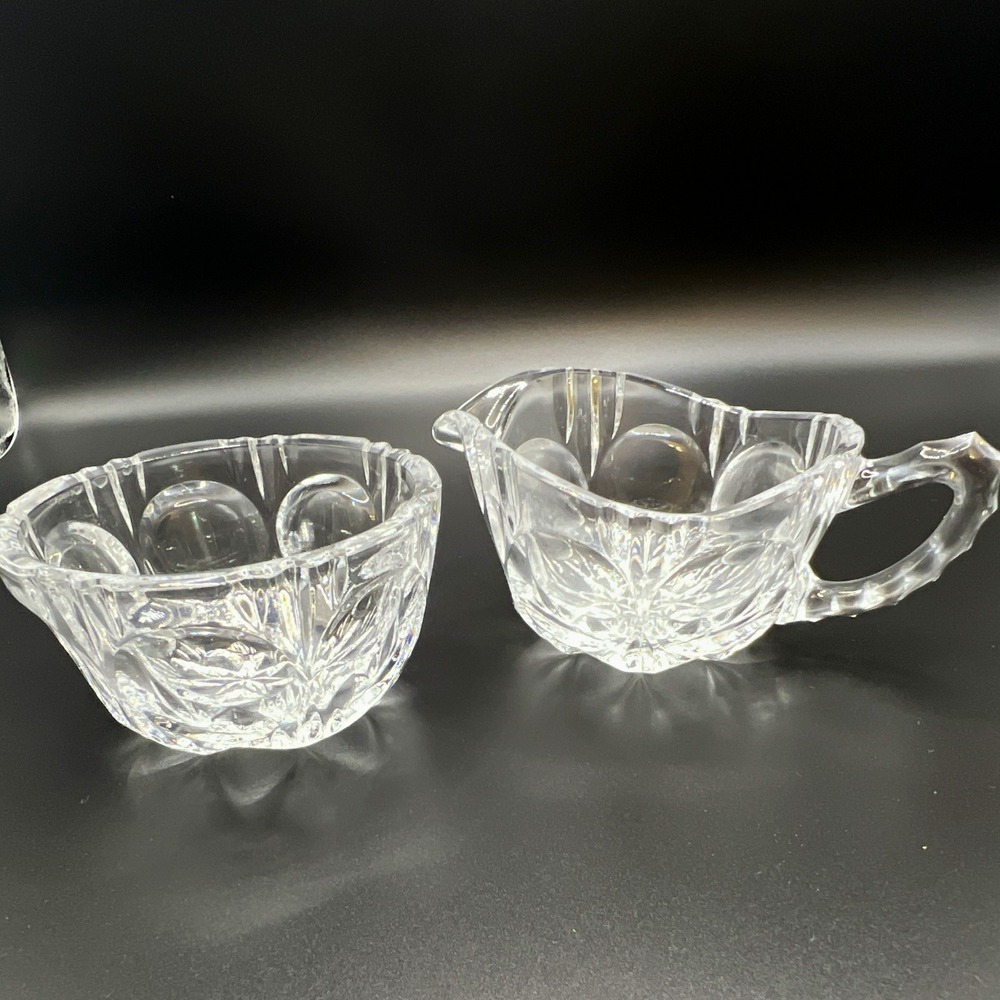 Antique EAPG Pressed Glass Mini Creamer Open Sugar Bowl Set Star Circle Pattern